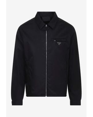 Prada Logo Plaque Zip-Up Jacket - Black