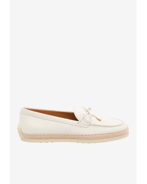 Tod's Leather Bow Loafers - Natural