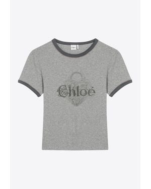 Chloé Logo Print Slim T-Shirt - Grey