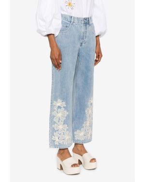 ALÉMAIS Charlene Embroidered Straight-Leg Jeans - Blue