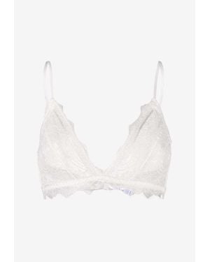 Anine Bing Semi-Sheer Lace Bra With Trim - White