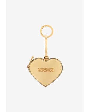 Versace Heart-Shaped Metallic Leather Coin Pouch - White