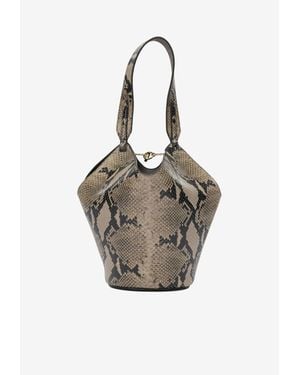 KHAITE Small Lotus Python Print Leather Shoulder Bag - Natural
