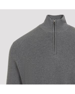 Sease Waffle Half-Zip Funnel-Neck Sweater - Gray