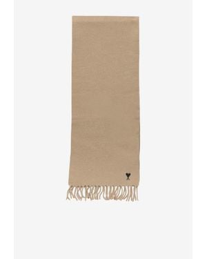 Ami Paris Ami De Coeur Fringed Scarf - Natural