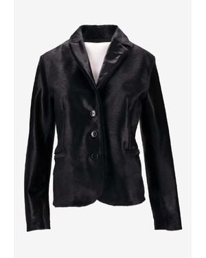 LA ROSE Single-Breasted Leather Blazer - Black