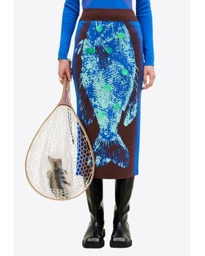 Ph5 Bream Fish-Print Midi Skirt - Blue
