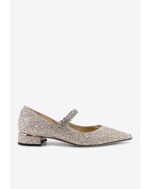 Jimmy Choo Bing Glittered Pointed Flats - White