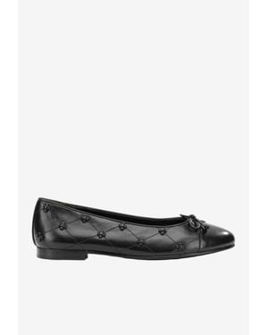 Tory Burch Bunny Knot Quilted Leather Ballet Flats With Bow-Tie - White