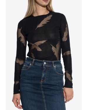 McQueen Feather Intarsia Long-Sleeved Top - Black