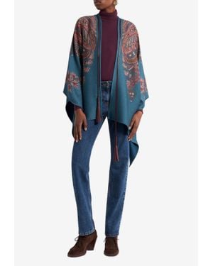 Etro Paisley Jacquard Twill Cape - Blue