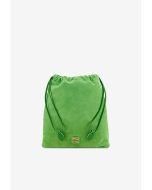 Miu Miu Logo Suede Drawstring Pouch - Green
