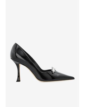 Jimmy Choo Belinda 90 Crystal Strap Patent Leather Pumps - Black