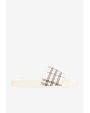 Burberry Furley Check Print Rubber Slides - White