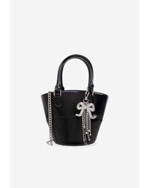 Self-Portrait Leather Tote Bag With Bow Charms - Black