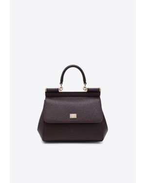 Dolce & Gabbana Large Sicily Hammered Leather Top Handle Bag - Blue