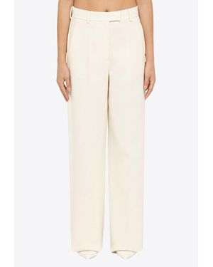 Valentino Wool Blend Straight-leg Pants - Natural
