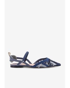 Fendi Colibri Lite Mesh & Leather Slingback Flat - Blue