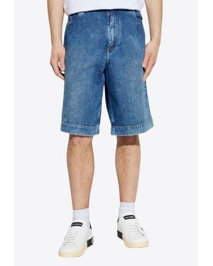 Dolce & Gabbana Embroidered Logo Denim Shorts - Blue