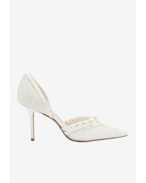 Jimmy Choo Aurelie 85 Glittered Mesh Pearl Pumps - White