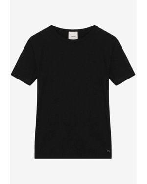 Calvin Klein Logo Embroidered Ribbed T-Shirt - Black