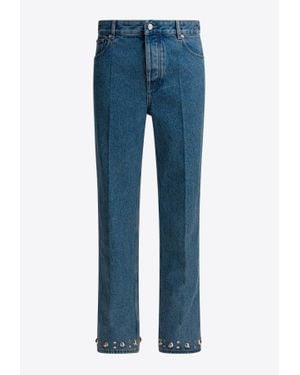 Valentino Studded Straight-Leg Washed Jeans - Blue