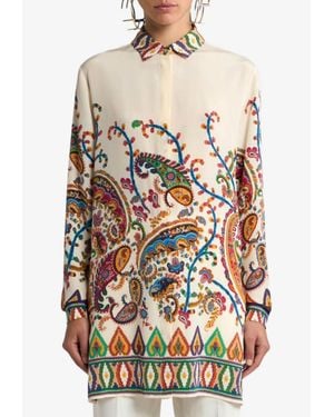 Etro Paisley Print Silk Long-Sleeved Shirt - White