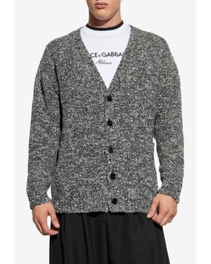 Dolce & Gabbana V-Neck Wool Tweed Cardigan - Gray