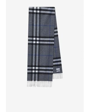 Burberry Cashmere Check Fringed Scarf - Blue