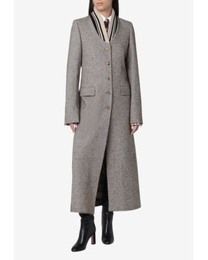 Dries Van Noten Micro-Check Long Coat With Shawl-Collar - Gray