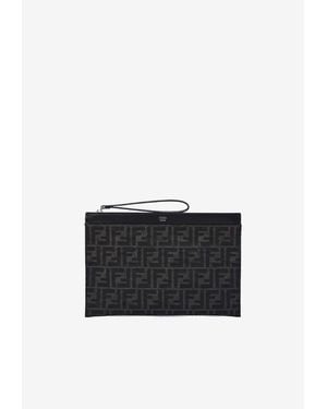 Fendi Medium Ff Jacquard Flat Pouch Bag - Black