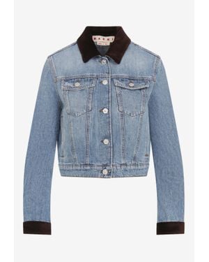 Marni Velvet-Detail Denim Jacket - Blue