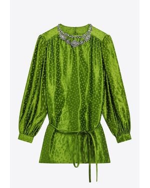Valentino Polka Dots Silk Blend Jacquard Mini Dress - Green