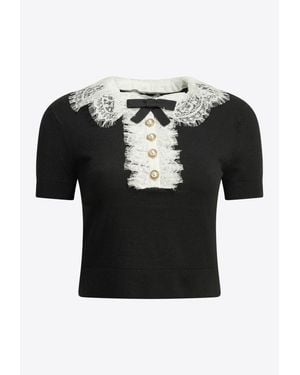 Self-Portrait Lace Collar Knit Top - Black