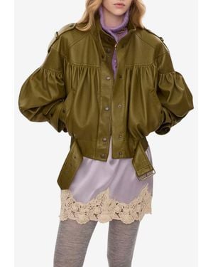 Chloé High-Neck Cropped Leather Jacket - Green
