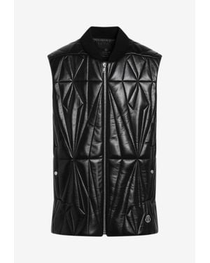 Moncler Quilted Leather Zip-Up Vest - Black
