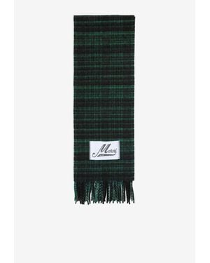 Marni Checked Wool Mohair Blend Scarf - Green