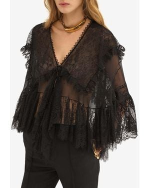 Chloé V-Neck Silk Lace Top - Black