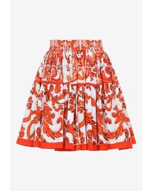 Dolce & Gabbana Majolica Print Poplin Mini Skirt - Red