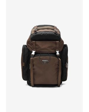 Prada Triangle Logo Re-Nylon And Leather Backpack - Black