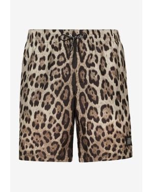 Dolce & Gabbana Leopard Print Swim Shorts - Brown