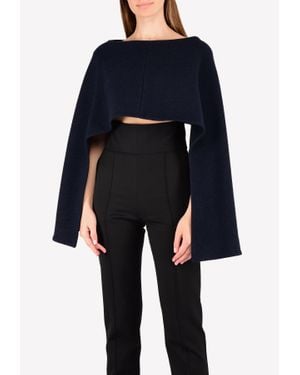 Hussein Chalayan Boat Neck Cape Wool Top - Blue