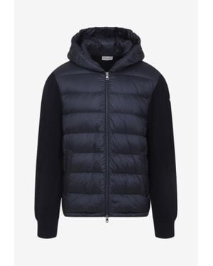 Moncler Tricot Wool-Padded Hooded Cardigan - Blue