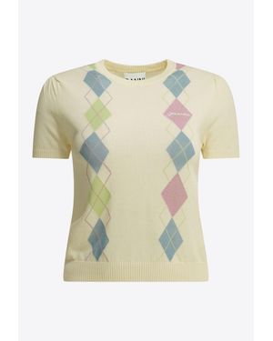 Ganni Argyle Textured Knit Top - White