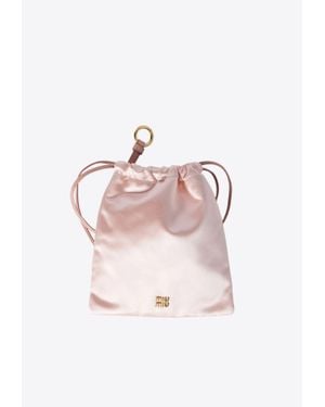Miu Miu Logo Plaque Satin Pouch Bag - Pink