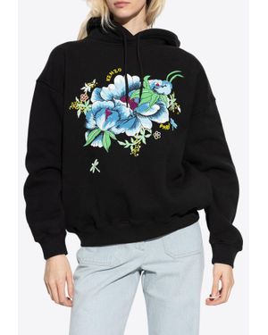 KENZO Printed Peonies Hooded Sweatshirt - Black