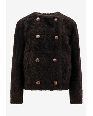 Brunello Cucinelli Double-Breasted Shearling Coat - Black