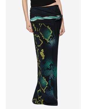 Paris Georgia Basics Croissant Snakeskin Maxi Skirt With Ruching - Black