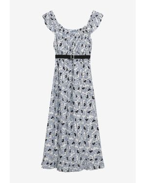 Prada Floral Print Pongee Midi Dress - Grey