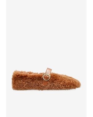 Ferragamo Nena Shearling Flats - Brown